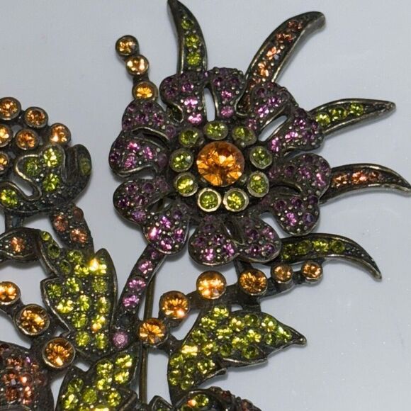 Heidi Daus large brooch pin purple/green flower hanging/dangle bead Swarovski - Picture 2 of 8